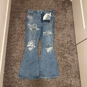 American Eagle Outfitters Blue Distressed Flare Jeans